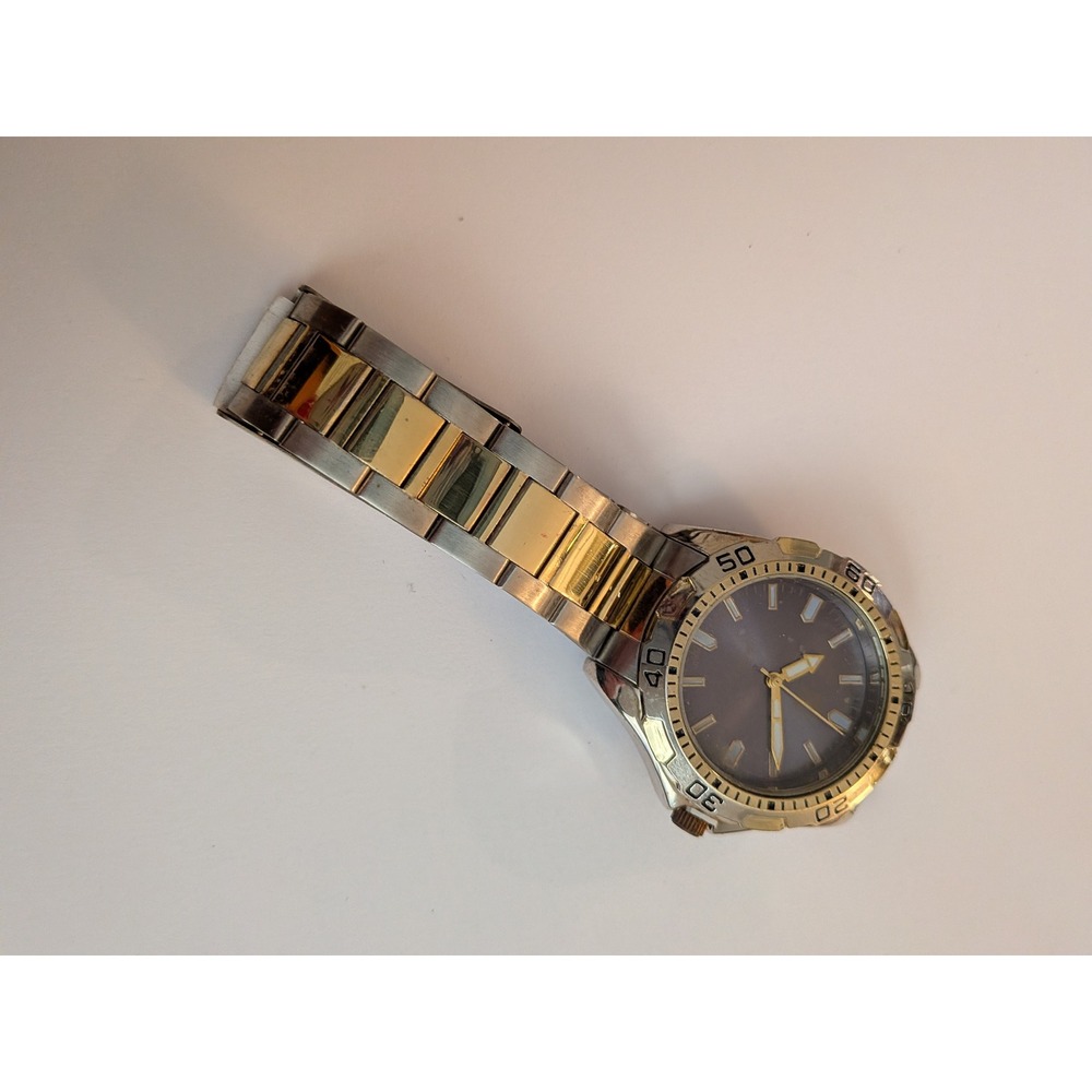 Mens Two Tone Quartz Watch Blue Dial Silver Gold Link Bracelet Japan Movt